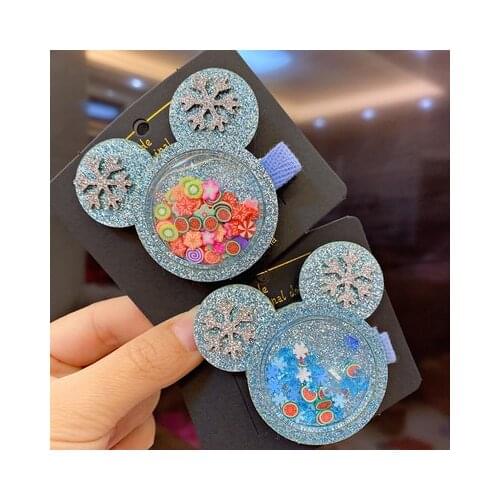 Disney Mickey Snow Blue Anime Headwear Kids Accessories Cartoon Hairband Child Girls Hair Pin Birthday Gifts New