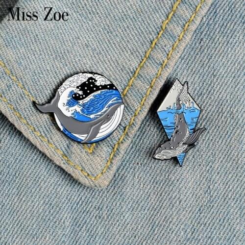 Whale and Ocean Enamel Pins Custom Marine Animal Brooches Lapel Pin Shirt Bag Deep Sea Badge Freedom Jewelry Gift for Friends
