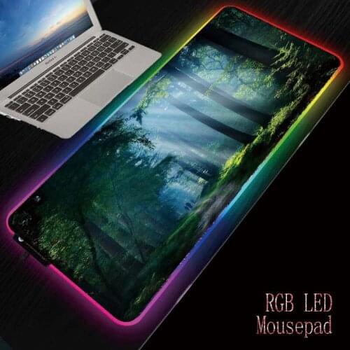 Mairuige Forest Sunlight USB Wired Colorful Backlit LED RGB Gaming Mouse Pad Desktop Mat for Gamer Laptop Computer Mice Mousepad