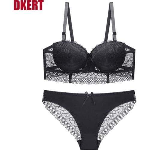 DKERT Women Bra and Panty Set Half Cup Push Up Underwear Sets Sexy Lace Brief Transparent