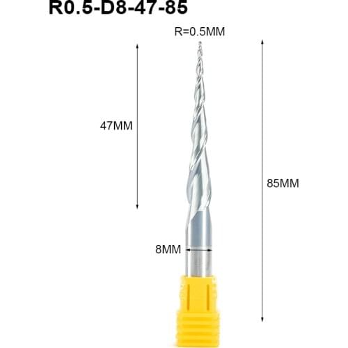 1pc R0.5-R2.0 x8mm shank 2 flutes Tungsten solid carbide Coated Tapered Ball Nose End Mills taper and cone wood metal endmills