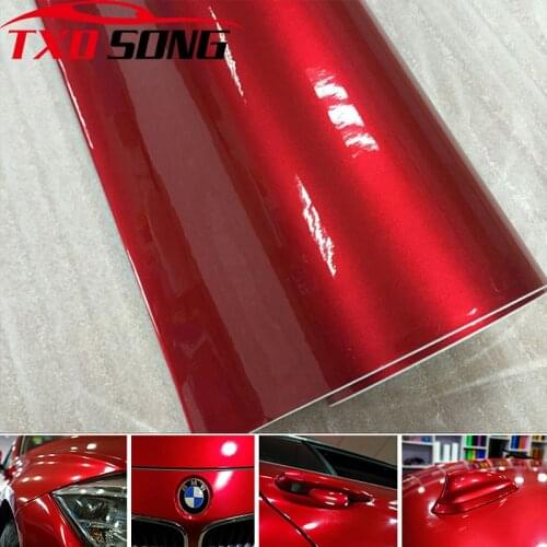 Red Glossy Metallic Glitter Vinyl Car Sticker Vehicle Motorbike Car Wraps Glossy Candy Metallic Vinyl Film Air Bubble Free