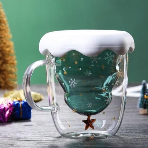Creative 3D Transparent Double Anti-Scalding Glass Christmas Tree Star Cup Coffee Cup Milk Juice Cup Childrens Christmas Gift