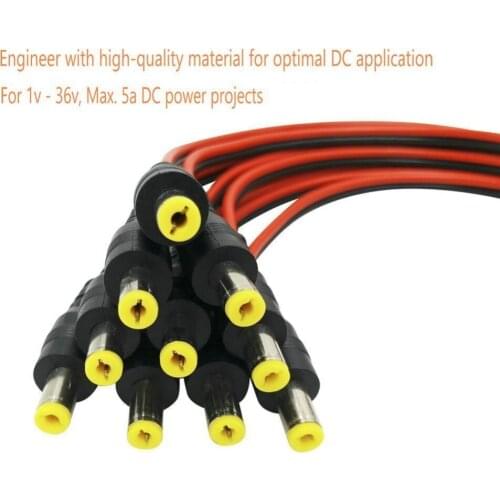 LBSC DC Power Pigtail Male Cables , Jack Tinned Lead for Home Security Surveillance Camera and Party Strip lighting 10pack