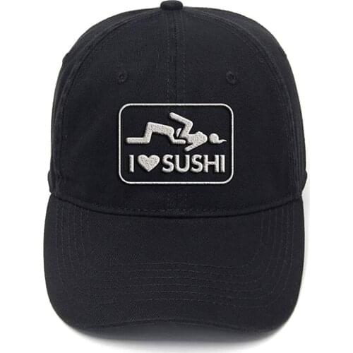 Lyprerazy I Love Sushi Funny Humor Washed Cotton Adjustable Men Women Unisex Hip Hop Cool Flock Printing Baseball Cap