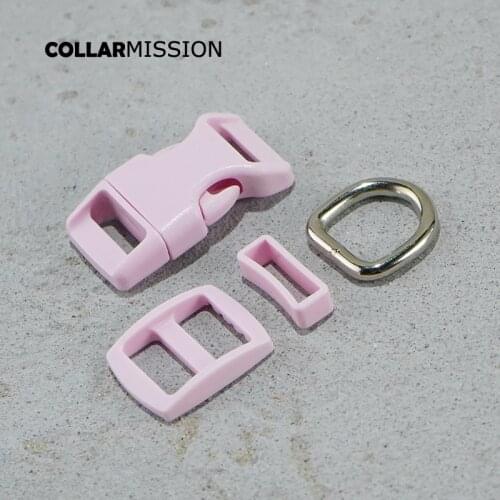 Many color(plastic buckle+Tri-Glid+square keeper+D ring) DIY dog collar pink 15mm webbing sewing accessory premium quality