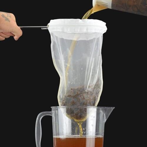 Reusable Stainless Steel Handle Cotton Cloth Strainer Coffee Tea Mesh Filter Bag Kitchen Tool Coffee Filters