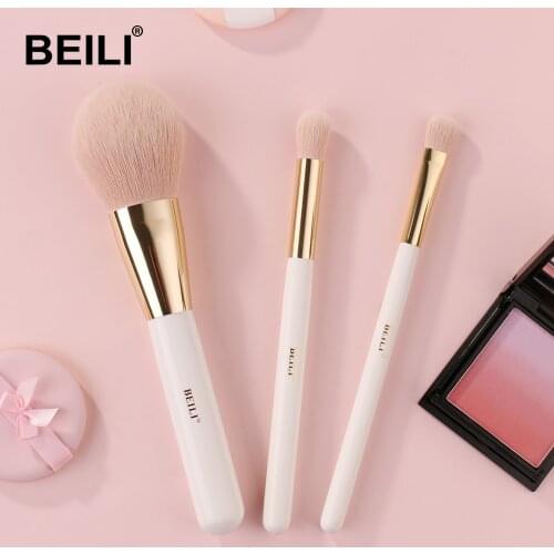 BEILI 3pcs Makeup Brushes Set Pink Hair Pearl White Gold Professional Foundation Eyeshadow Eyeliner Eyebrow Make up brush kit