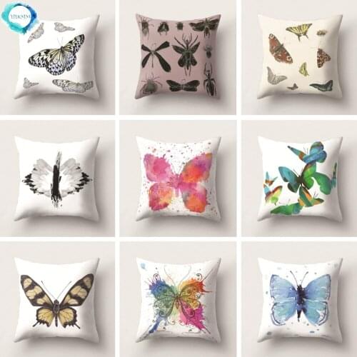 Colourful Ink Painting Butterfly Print Decorative Cushion Cover Sofa Square Polyester Throw Pillow Case Home Decor 45X45CM