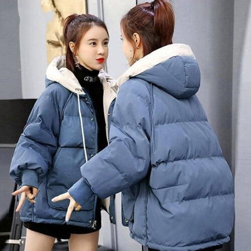 JuneLove winter solid women warm parkas streetwear ladies Harajuku casual hooded coat female loose vintage jacket thick outwear