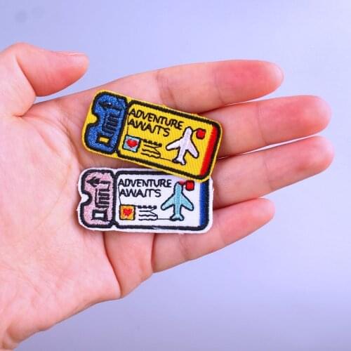 Air Ticket Embroidery Patch Cartoon Iron On Patches On Clothes Adventure Awaits Patch DIY Explorer Tickets Patches For Clothing