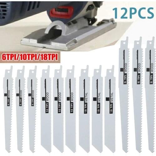 12 Pcs Reciprocating Saw Blade High Strength For Wood Metal PVC Tube Cutting 6/8 Inch 6TPI / 10TPI / 18TPI Saw Blades