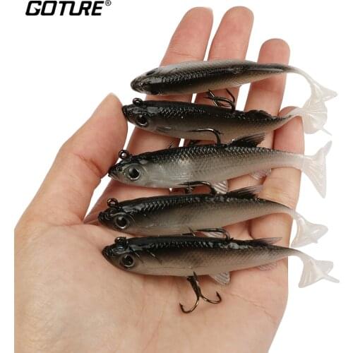 Goture 5 pcs/lot Fishing Lure Swimbait 8.5cm/13g isca artificial Lead Jig Head Soft Tail Fishing Wobbler Single Treble Hooks