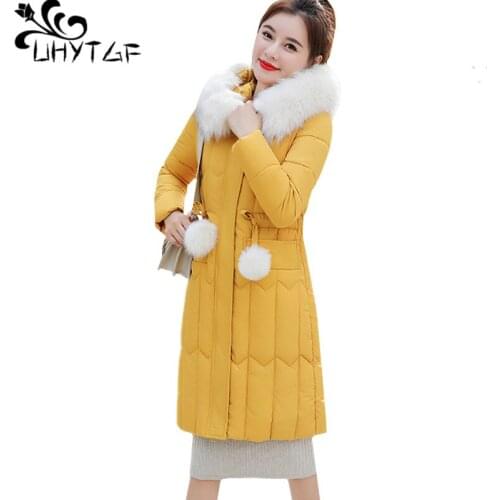 UHYTGF 5XL plus size coat for women2020 fashion down jacket hooded casual winter jacket Korean thick warm coat Parker women 1272