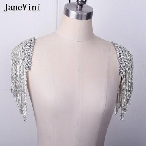 JaneVini 2021 Luxury Beaded Rhinestone Patches Embellishment 3D Sewing Applique for Clothes Patch Women Epaulettes Chain Tassel
