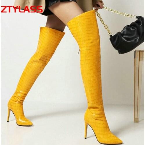 2021 Over the Knee Boots Sexy Thin High Heel Pointed Toe Ladies Thigh Boots PU Leather Nightclub Autumn Winter Womens Boots