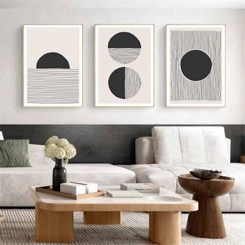 Sun Moon Ocean Canvas Painting Modern Abstract Landscape Poster Black Beige Art Prints Contemporary Wall Art Pictures Home Decor