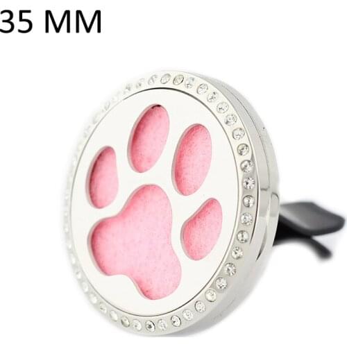 35mm Stainless Steel rhinestone crystal dog paw car essential oil aroma diffuser perfume locket vent clip