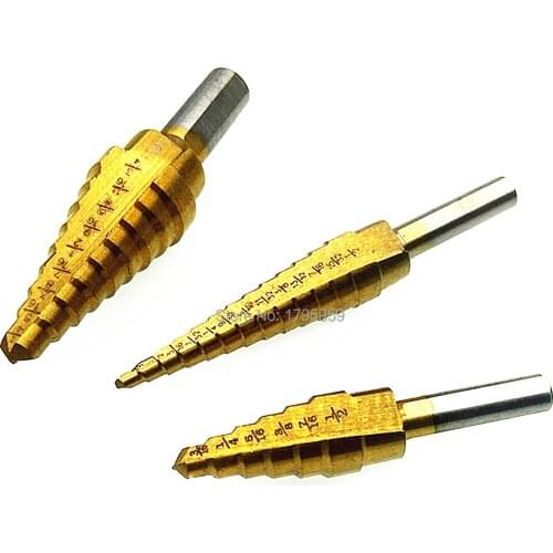 3pc Step Cone Drill Bit Set HSS Steel Titanium Woodworking Wood Metal Drilling Hole Cutter Tools 3/16-1/2" 1/8-1/2'' 1/4-3/4