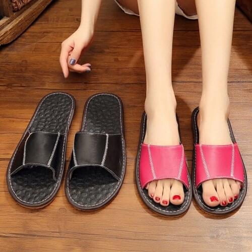 Sheepskin Summer Indoor Slippers Womens Genuine Leather Home Slippers Anti-slip Soft Massage Insole Couples Casual Home Shoes