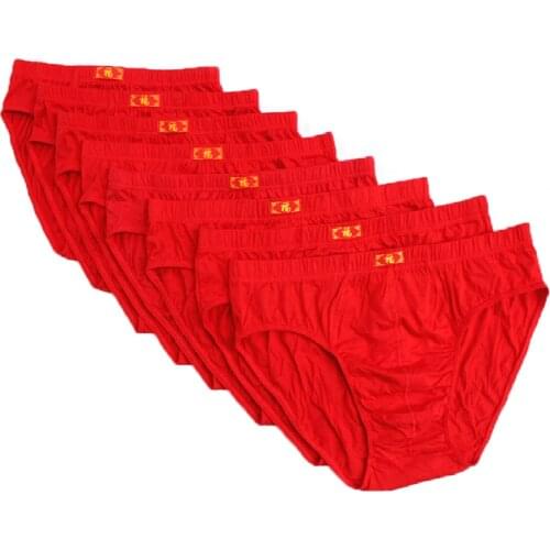 5PCS Red Cotton Men Underwear Mens Briefs Breathable U-convex Mid-waist Soft Mens Underpants Sexy Plus Size XXXL XXXXL 5XL 6XL