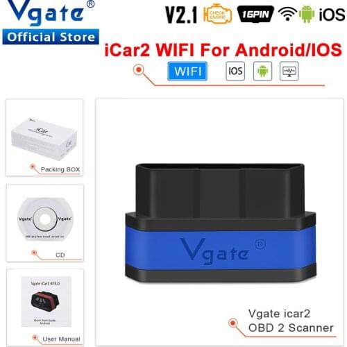Vgate iCar2 WIFI for IOS/Android/PC OBD 2 OBD2 Auto Diagnostic scan tool ELM 327 V2.1 WIFI Car scanner ELM327 V2.1 Code Reader