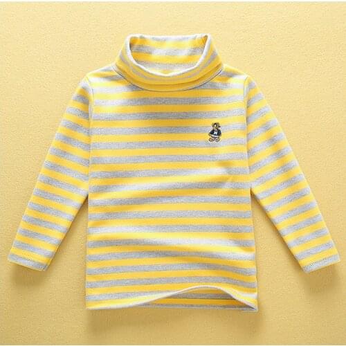 High quality high-necked childrens T-shirt 3-12 years old boys and girls striped lapel long-sleeved polo shirt