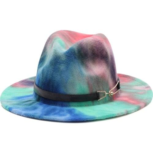 2021 Colorful fedora hats for women fashion Flat wide Brim Wool Felt Jazz Fedora Hat for men Leopard belt top Panama wedding Hat