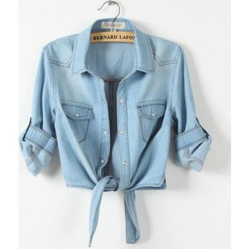 New Summer Solid Thin Denim Cardigans Women Sun protection V-Neck Short Coat Lace UP Slim Open Stitch Outwears Tops Female Mw366