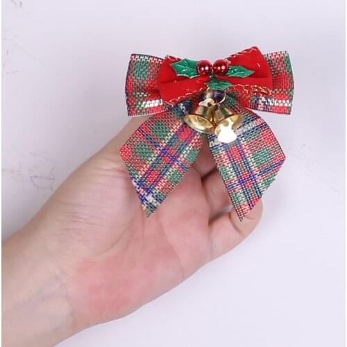 12pcs/lot Exquisite 8cm Bowknots Craft Bows With Small Iron Bells Christmas Gift Decoration Christmas Tree Decorations Lattice
