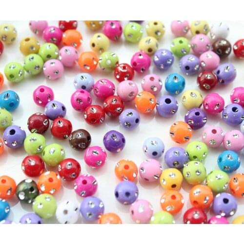 1500pcs DIY Resin acrylic dotted Rhinestone Acrylic Beads 8mm multi colored assorted D25