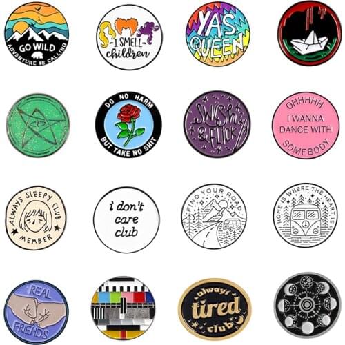 16 Styles Circular Enamel Pin rainbow game travel scenery lunar eclipse round badge Magic Lapel Pin film Fans friends gifts