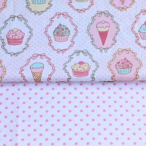 160CM*50CM cotton cloth cartoon cupcake with pink dots fabric for DIY kids crib bedding cushions clothes handwork quilting tela