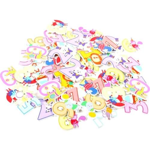 20pcs 25-30mm Mixed Animal Number Painted Wooden Buttons 2 Holes Party Supplies Sewing Scrapbooking Crafts