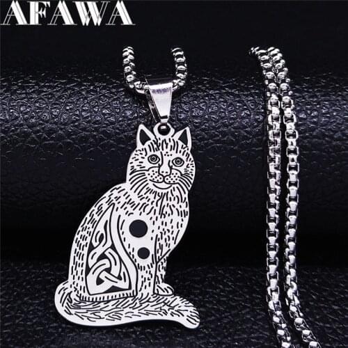 2021 Fashion Cat Stainless Steel Chain Necklace Women Silver Color Statement Necklace Jewelry collar acero inoxidable N891S02