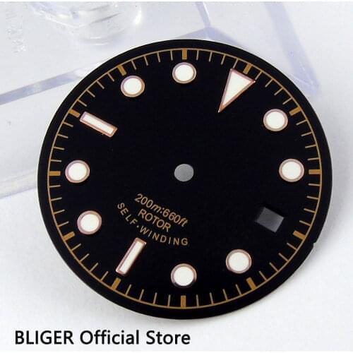 30.4MM Black Sterile Dial White Marks Green Luminous Numerals Watch Dial Fit For ETA 2824 2836 Automatic Movement D24