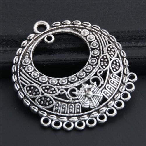 5pcs Silver Color Big Howllow Earing Charms With Hole For Women Pendant Finding Accessories Jewelry Handmade Crafts 34mm A3027