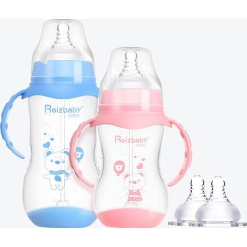 Anti-Colic BPA Free Natural PP Milk Feeding Bottle Wide Mouth Water Bottle Handle Cup Cover Baby Bottle