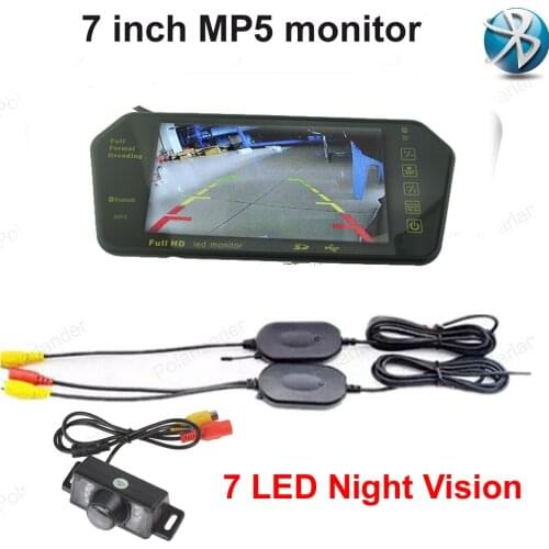 Waterproof 7 car monitor mirror TFT with Bluetooth universal car parking rear view backup wireless tranmitter receivercamera