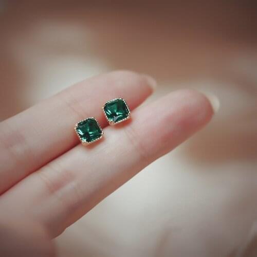 Binmonray 925 Sterling Silver Green Zircon Square Small Stud Earring for Women Chic Ladies Aesthetics Jewelry Earring 2021 Trend