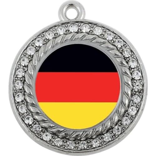 GERMAN FLAG CIRCLE CHARM ANTIQUE SILVER PLATED JEWELRY