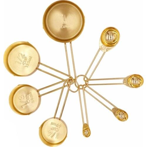 Big deal Gold Measuring Cups Measuring Spoons Set Stainless Steel 8 PIECE Dry and Liquid Ingredients Cooking Utensils