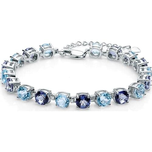 Gems Ballet Natural Round Sky Blue Topaz Mystic Quartz 925 Sterling Silver Gemstone Bracelets & Bangles For Women Fine Jewelry