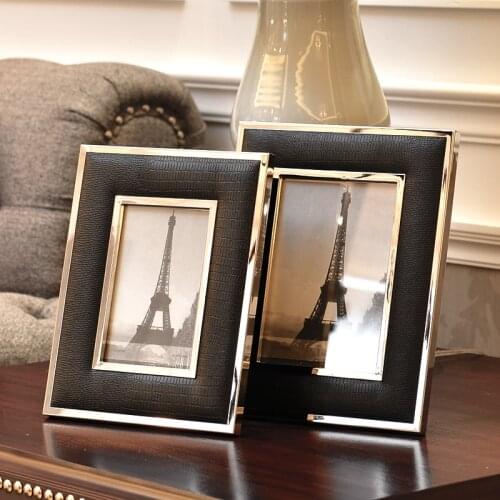 Black and White Leather Photo Frame Modern Living Room Home Decoration Imitation Crocodile Leather Alloy Photo Frame Lovers Gift