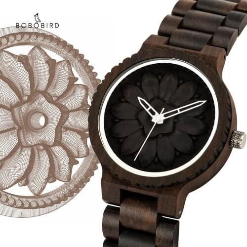 Ebony Male Watch Luxury Brand Quarzt Wooden Timepiece Bobo Bird Unique Engraved Wood Pattern Clock for Men Dress Orologio Uomo