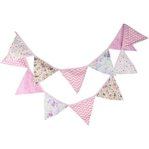 1pcs 3.2M Girl Baby Room Pink Color Decoration Pennant Children Birthday Party Favor Bunting Banners Cotton Fabric Garland Flags