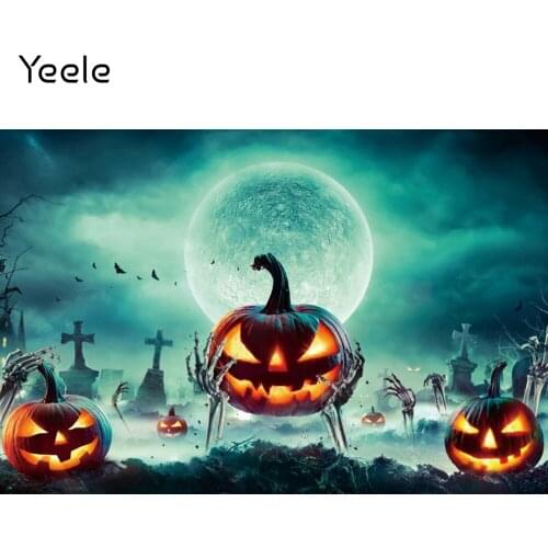 Yeele Halloween Moon Night Photocall Backdrops Wooden Board Grave Pumpkin Light Background Photographic Photography Photo Studio