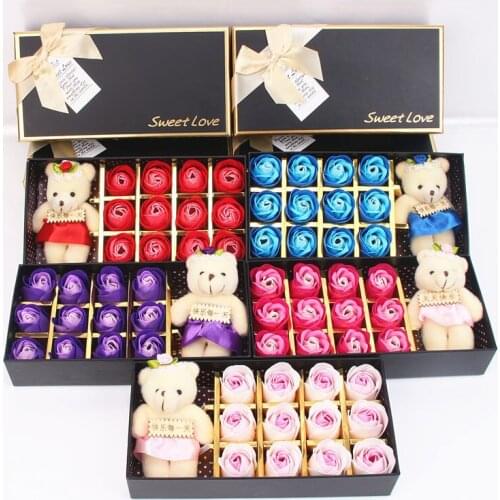 12Pcs Artificial Flower Artificial Soap Rose Flower Bear Doll Artificial Decorations Romantic Valentines Day Gift For Girlfrien