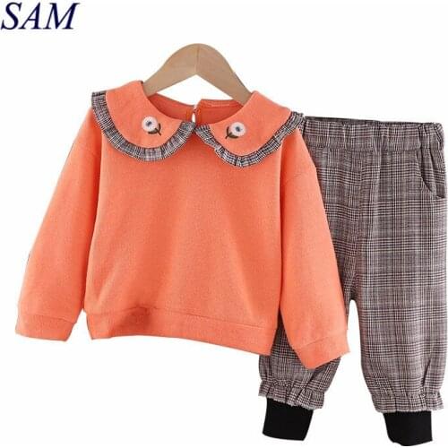 Girls autumn clothing sets 2020 baby girl princess clothes childrens long sleeve tops+plaid pants 2 pcs suit