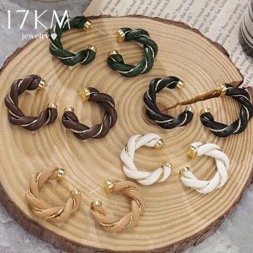 Korean Brown Leather Hoop Earrings for Women Fashion Elegant Autumn Black White Color Earrings Brincos 2021 Trend Jewelry